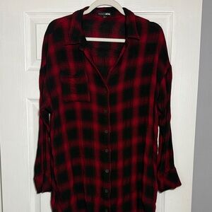 Fashion Nova Black and Red Checkered Oversized Shirt